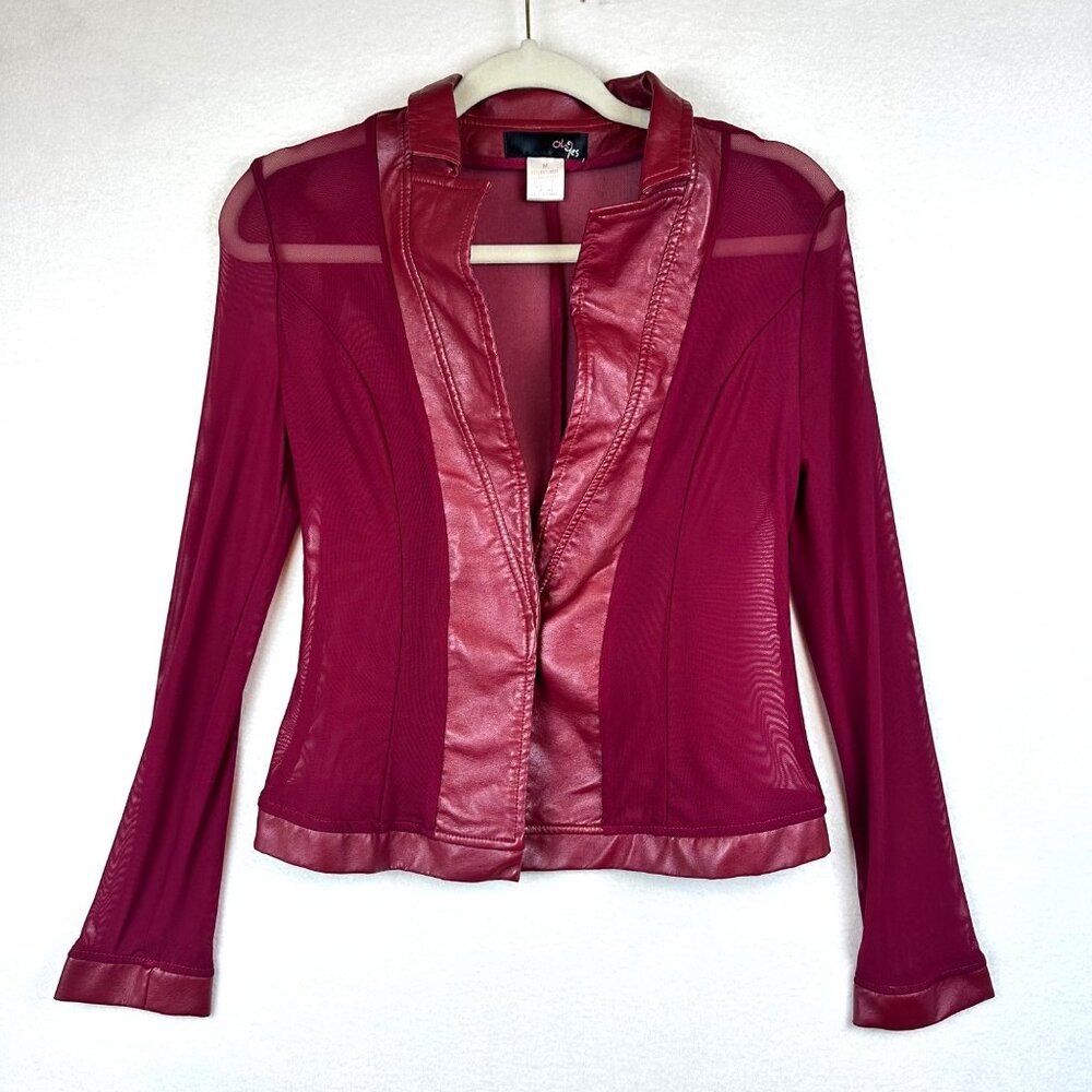 Y2K Oh Yes Red Mesh Deep V Shirt Womens Size M Goth Vampira Posh Mod Grunge